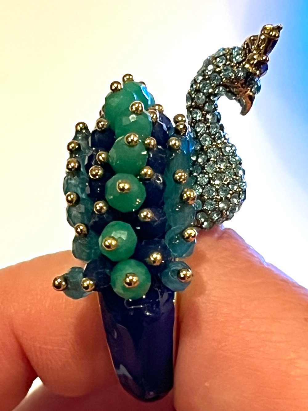 ♠️ Kate Spade Full Plume Peacock Statement Pave Crystals Cocktail Ring - Picture 8 of 12